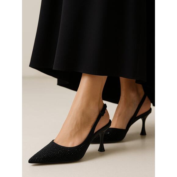 SIMKHAI Dylan Crystal-Embellished Black Glam Statement Slingback Heels, sz 6 NEW - Picture 2 of 7